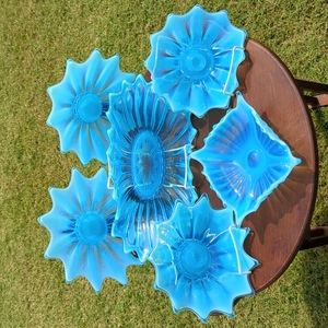Set of 6 - 1959 Fostoria Glass Company - Heirloom Blue Opalescent